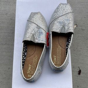 TOMS Silver Glitter Slip Ons